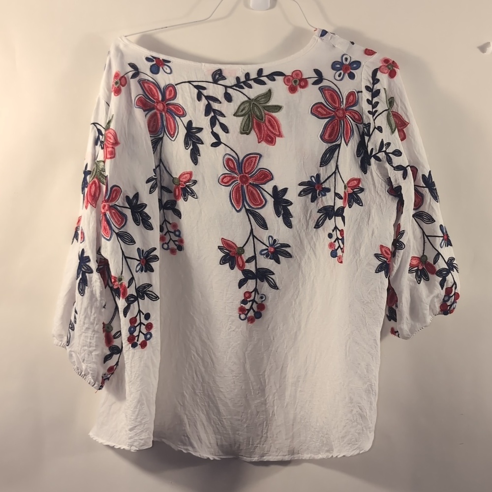 Ana Rosa| Boho Floral Embroidered Blouse White - Size 2XL - Picture 10 of 10